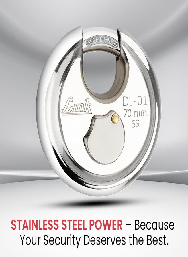 Link Lock | DL-01 70 mm SS | Padlock for Doors, Gates & Lockers | Hardened Shackle, Stainless Steel Body, 3 Hi-Tech Silver Keys, Ultra-Secure Lock - Image 2